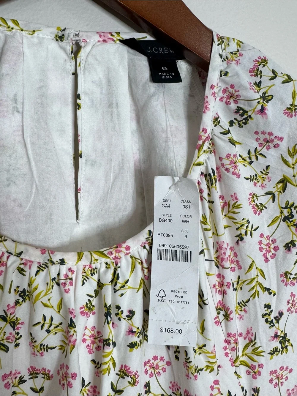 NWT J. Crew Cotton Size 6 Floral Cottagecore Open Back Puff Sleeve Midi Dress